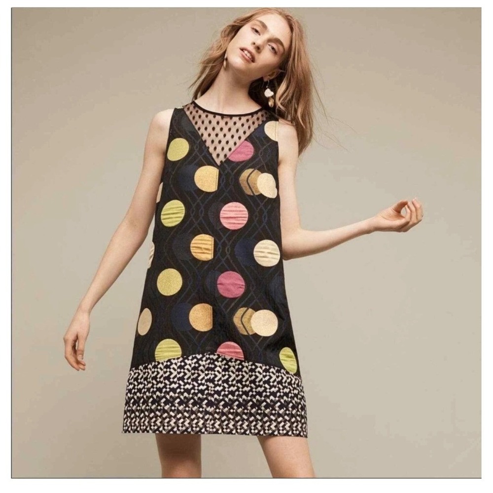 Maeve Multi-Color Metalic Polka-Dot Mesh Sleeveless Abstract Mini Dress Women XL - Picture 2 of 15